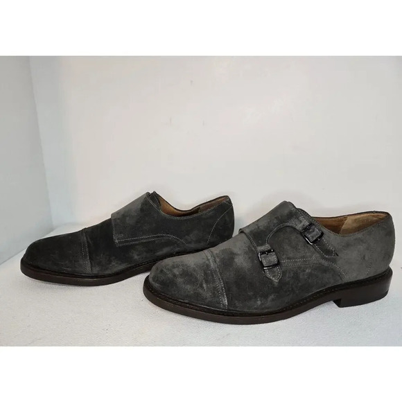 Men Frye James Double Monk Strap Loafers 81123 Sz 8.5 D Gray Suede Cap Toe Shoes - Picture 5 of 12